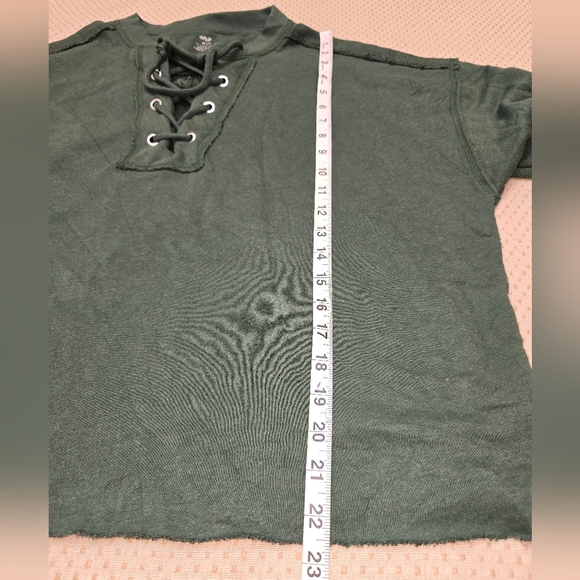 Aerie Green Lace Up V-Neck Boxy Oversized Hoodie Sweatshirt Small Medium Lounge - Picture 6 of 6